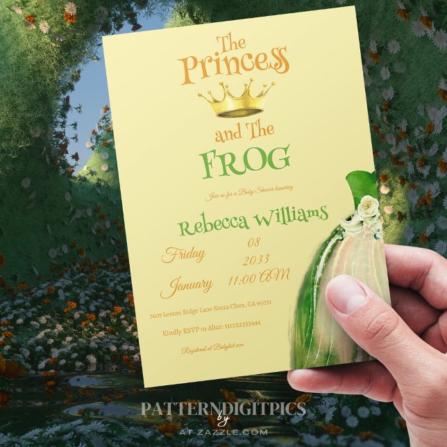 Invitación Elegant Yellow and Green Princess Frog Baby Shower (Subido por el creador)