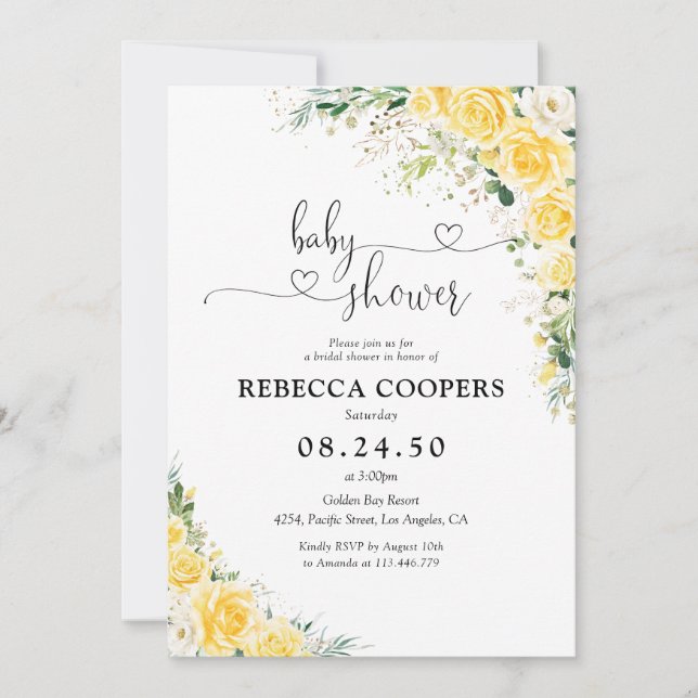 Invitación Elegant Yellow Baby Shower Invitation (Anverso)