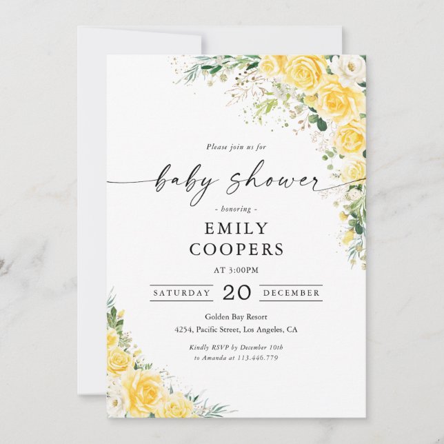 Invitación Elegant Yellow Baby Shower Invitation (Anverso)