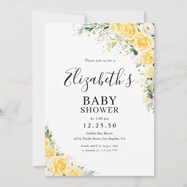 Invitación Elegant Yellow Baby Shower Invitation (Anverso)