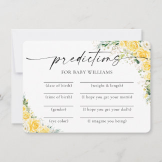 Invitación Elegant Yellow Baby Shower Predictions Card
