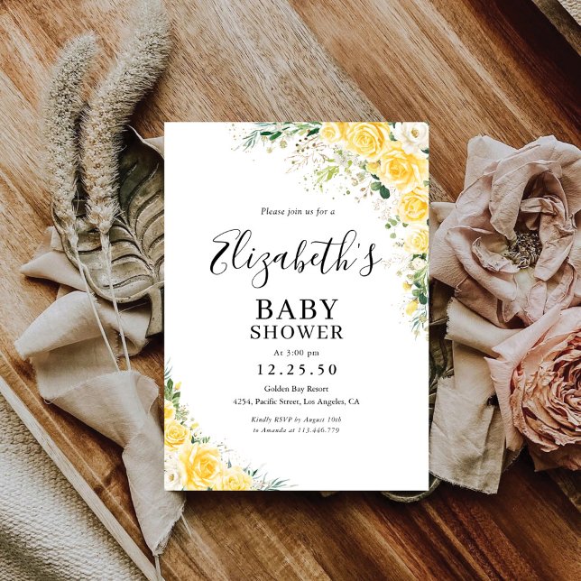 Invitación Elegant Yellow Floral Baby Shower Invitation (Subido por el creador)