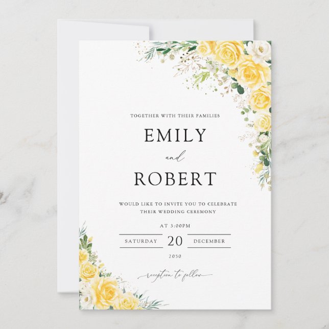 Invitación Elegant Yellow Floral Wedding Invitation (Anverso)