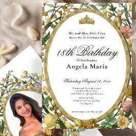 Invitación Elegant Yellow Gold Floral 18th Birthday Debut