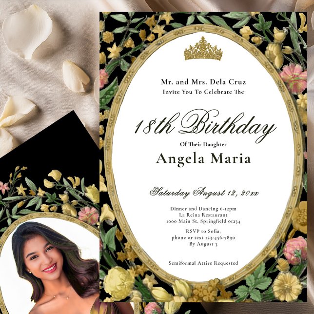 Invitación Elegant Yellow Gold Floral 18th Birthday Debut (Subido por el creador)