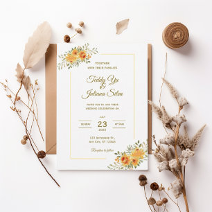 Invitación Elegant Yellow Orange Floral Wedding Invitation