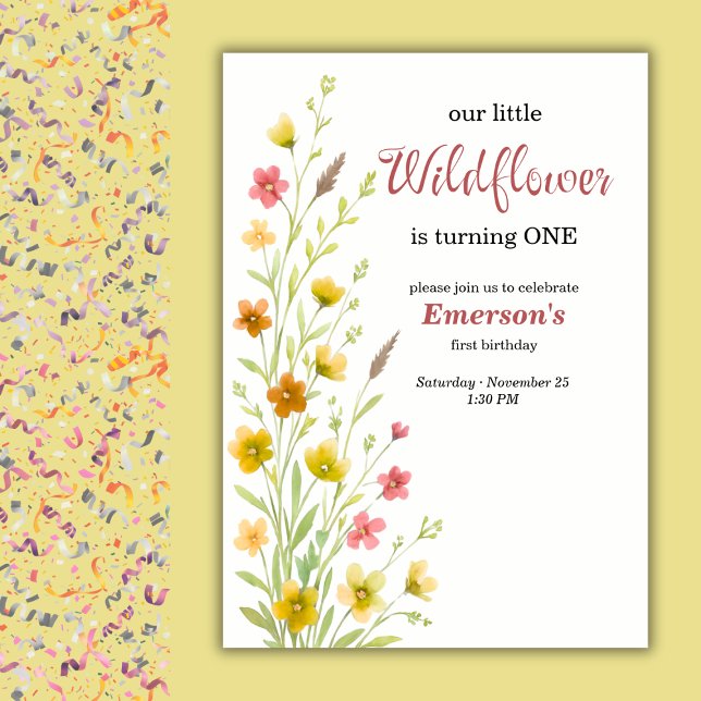 Invitación Elegant Yellow Wildflower 1st Birthday Party (Subido por el creador)