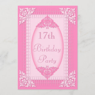 Invitación Elegante, 17 cumpleaños Girly Pink