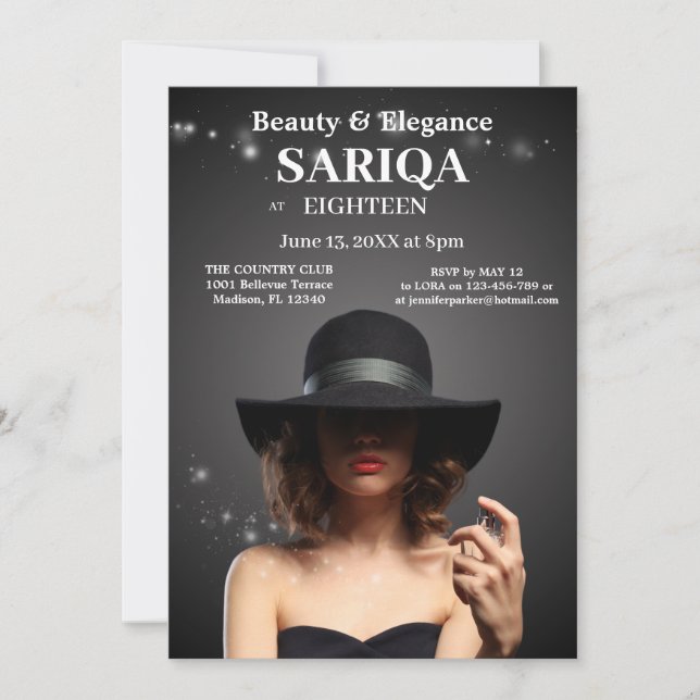 Invitación "Elegante 18º cumpleaños - Belleza y gracia (Anverso)