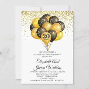 Invitación Elegante 20 Aniversario Boda Oro y Negro I