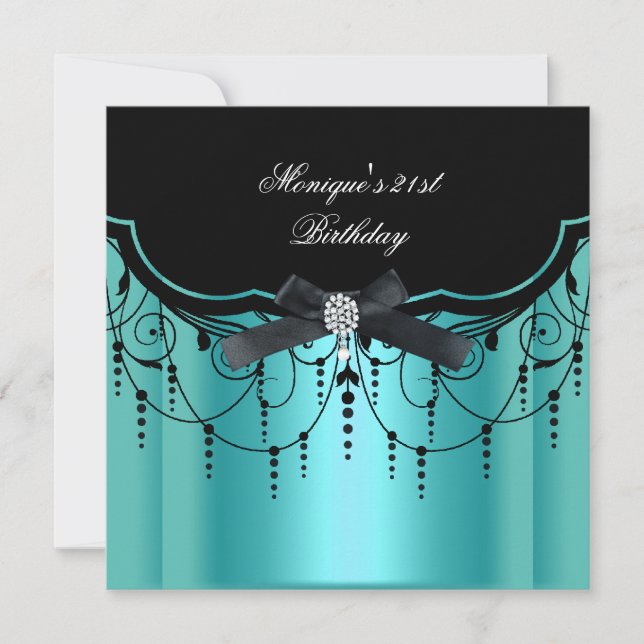Invitación Elegante 21º cumpleaños Verde azulado Blue Diamond (Anverso)