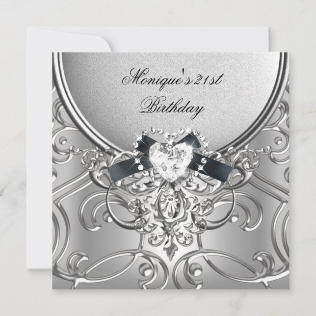 Invitación Elegante 21º Fiesta de cumpleaños Diamante negro p (Anverso)