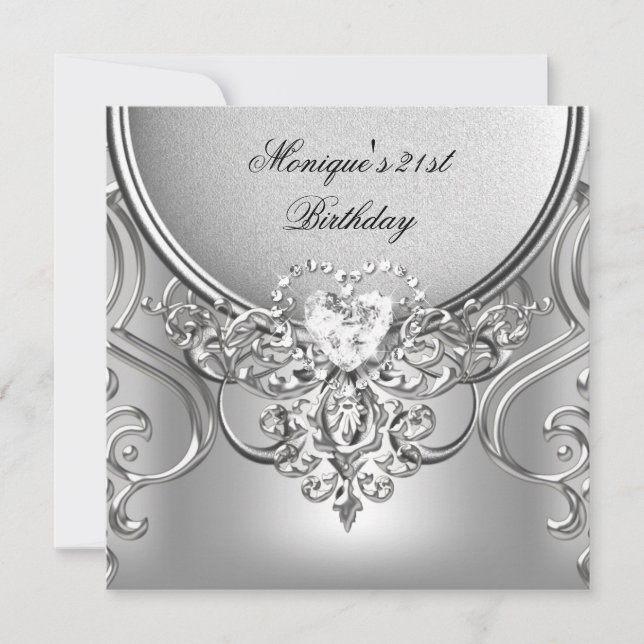 Invitación Elegante 21º Fiesta de cumpleaños Silver Diamante (Anverso)