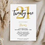 Invitación Elegante 21 Aniversario del Blanco y Oro Moderno<br><div class="desc">Una invitación moderna de 21 años con una tipografía caligráfica elegante y un diseño minimalista de color blanco y dorado.</div>