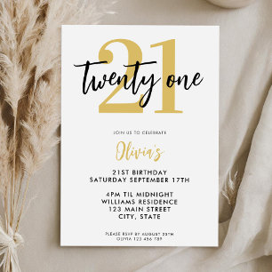 Invitación Elegante 21 Aniversario del Blanco y Oro Moderno