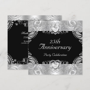 Invitación Elegante 25º Aniversario Blanco Negro Plata 2