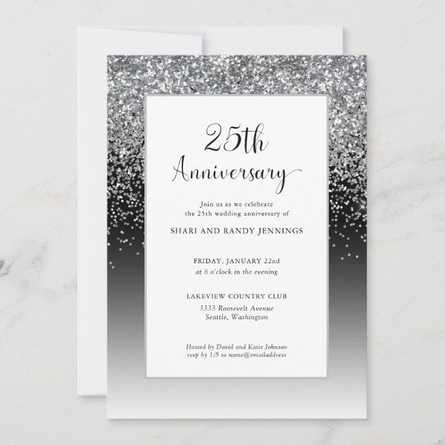 Invitación Elegante 25º aniversario de Boda de la Espuma Plat (Anverso)