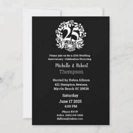 Invitación Elegante 25º Aniversario de Boda Negro Blanco