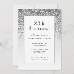 Invitación Elegante 25º Aniversario de Boda Plata Brillante
