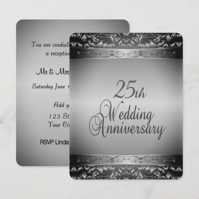 Invitación Elegante 25° Aniversario Boda (Anverso / Reverso)