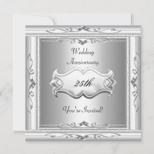 Invitación Elegante 25° Aniversario Boda Plata Blanca