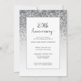 Invitación Elegante 25° aniversario Boda Purpurina de Plata