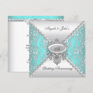 Invitación Elegante 25 Aniversario de Bodas Azul Turquesa Bla