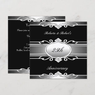 Invitación Elegante 25 Aniversario Negro Plata