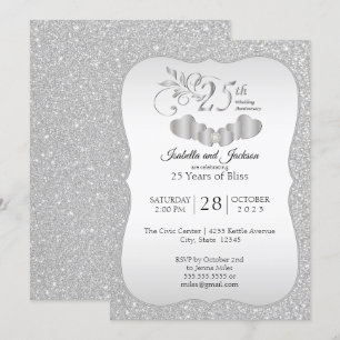 Invitación Elegante 25 Aniversario Plata Brillante