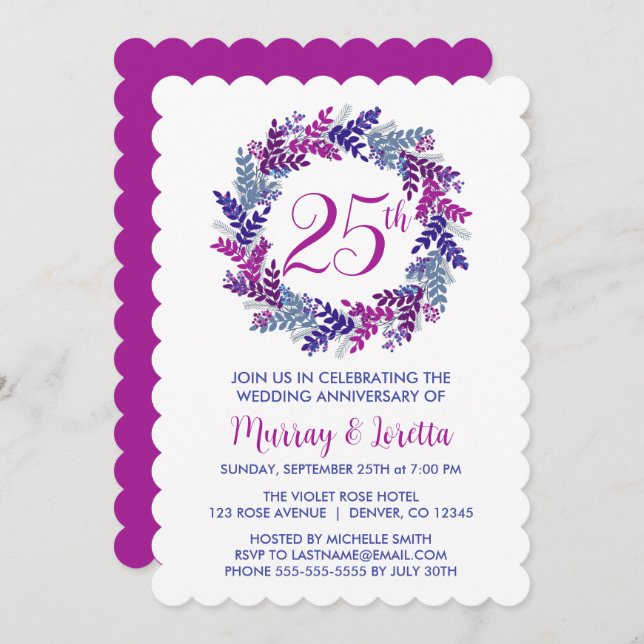 Invitación Elegante 25 años Boda de Plata Rosa (Anverso / Reverso)