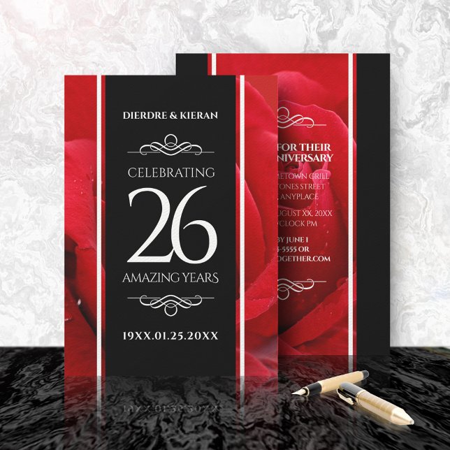 Invitación Elegante 26° Rosa Boda Aniversario (Subido por el creador)