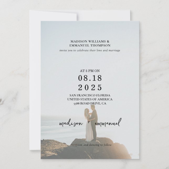 Invitación Elegante 2 Foto Boda de Vellum Overlay (Anverso)