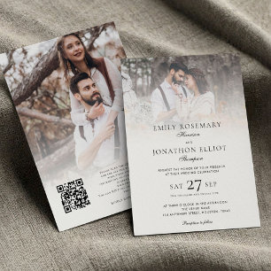 Invitación Elegante 2 fotos superposición Código QR Boda form