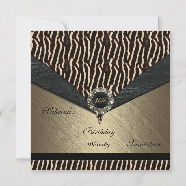 Invitación Elegante 30.º Metalizado animal de joya (Anverso)