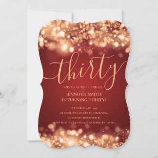 Invitación Elegante 30 años Oro y Luces de Glam Rojo