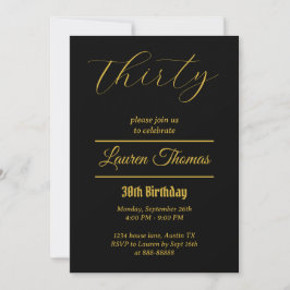 Invitación Elegante 30 cumpleaños 30 simple negro y oro