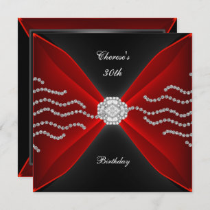 Invitación Elegante 30° cumpleaños Diamante rojo rico en negr