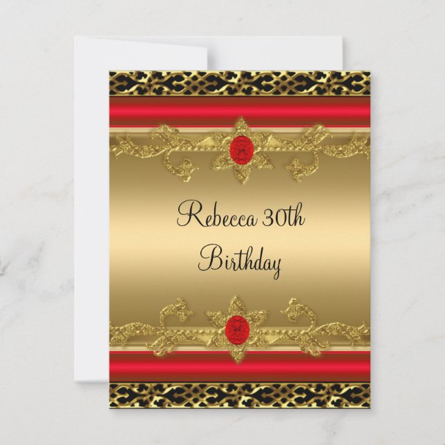 Invitación Elegante 30° cumpleaños Fiesta rico oro ornato roj (Anverso)