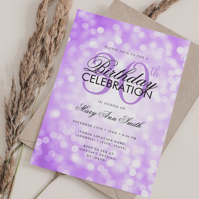 Invitación Elegante 30 cumpleaños Glam Purple Shimmer luz (Elegant 30th Birthday Glam Purple Shimmer Light Invitation)