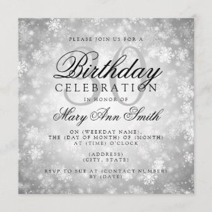 Invitación Elegante 30 cumpleaños Silver Winter Wonderland
