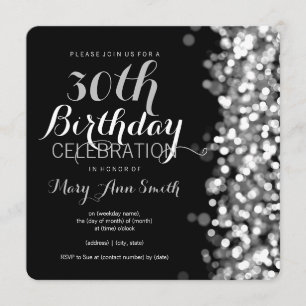 Invitación Elegante 30° Fiesta de cumpleaños Luces Plateadas