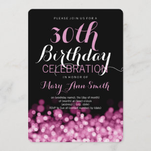 Invitación Elegante 30° Fiesta de cumpleaños luces rosadas