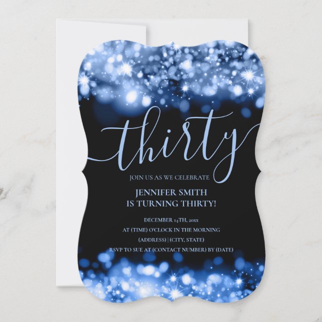 Invitación Elegante 30° Nacimiento de las luces azules de cri (Anverso)
