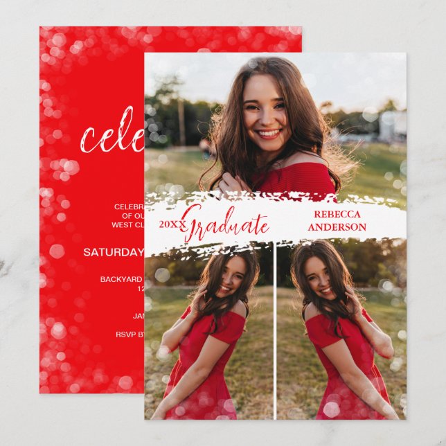 Invitación Elegante 3 Graduación de fotografías (Anverso / Reverso)