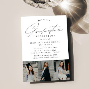 Invitación Elegante 3 Photo Graduation Party