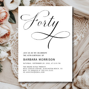 Invitación Elegante 40.º cumpleaños Minimalista de guión