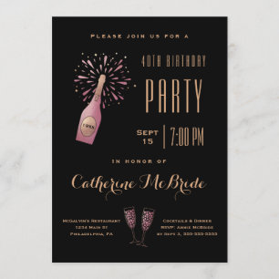 Invitación Elegante 40.º Fiesta de cumpleaños Black Gold Cham