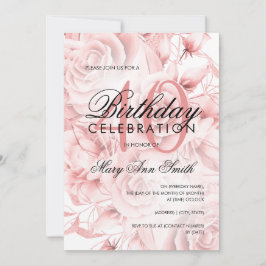 Invitación Elegante 40.º Fiesta de cumpleaños Rosa Floral Oro