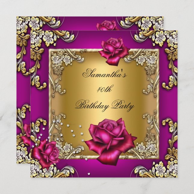 Invitación Elegante 40.º Fiesta de cumpleaños Rosa Oro rosa (Anverso / Reverso)
