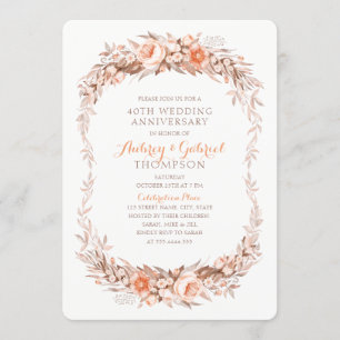 Invitación Elegante 40 Aniversario de Bodas Floral Otoño